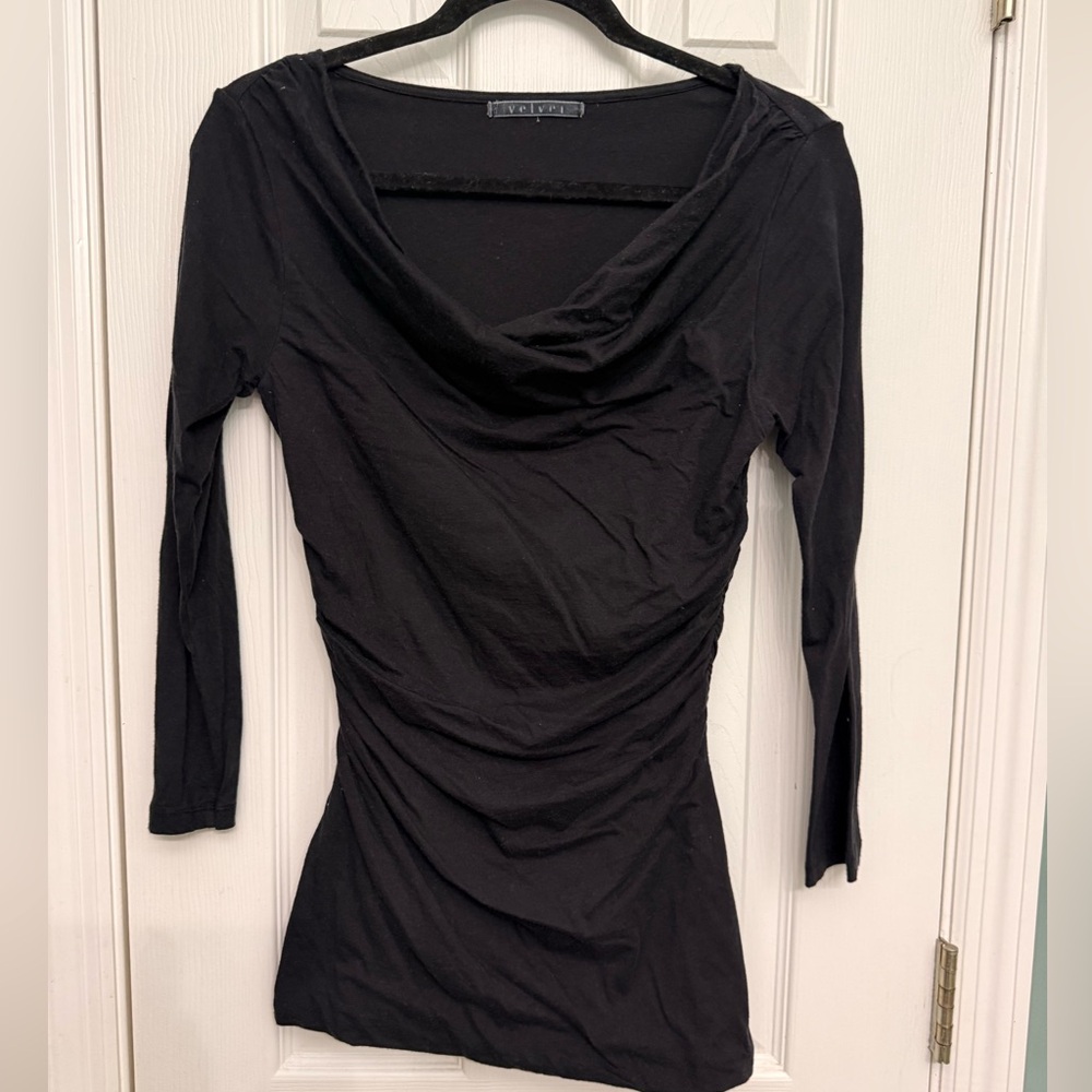 Velvet by Graham & Spencer three-quarter sleeve top cowl neckline ruched sides